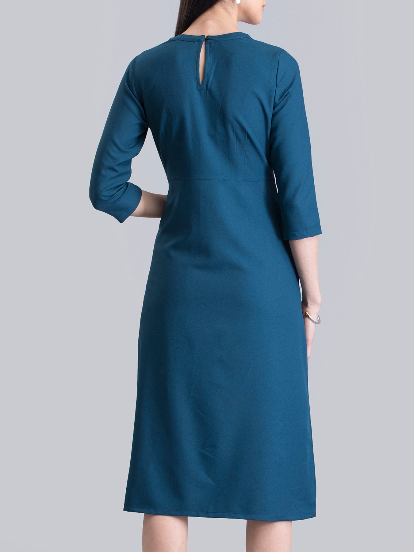 Stylised Neck Pintuck Dress - Teal – FableStreet